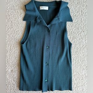 Aritzia Babaton Dark Teal Sleeveless Button-Down Polo